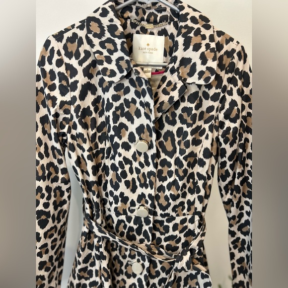 NWOT Kate Spade Leopard Print Belted Trench Coat - Picture 4 of 11